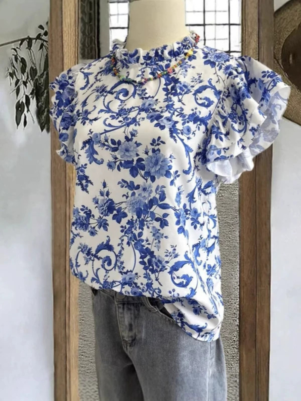 ZARA Ruffle Hem Round Neck Short Sleeve Top